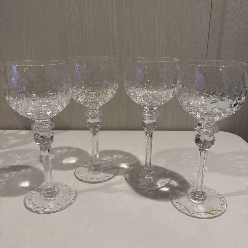 Vtg Rogaska Gallia 8" Hock  Glasses Etched Floral & Stem Design Set Of Four‎